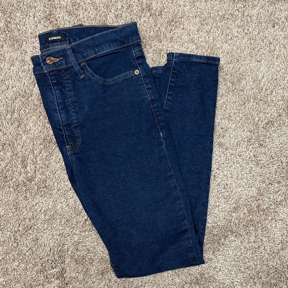 Express Women's Deep Indigo Skinny High Rise Ultra Stretch Jeans 10R - Picture 1 of 3